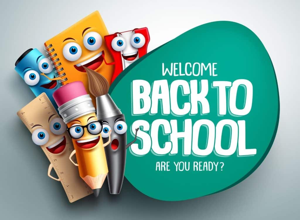 welcome back to school sign with pencils and markers