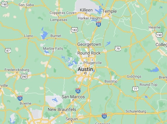 a map showing the location of the Austin and its surrounding area