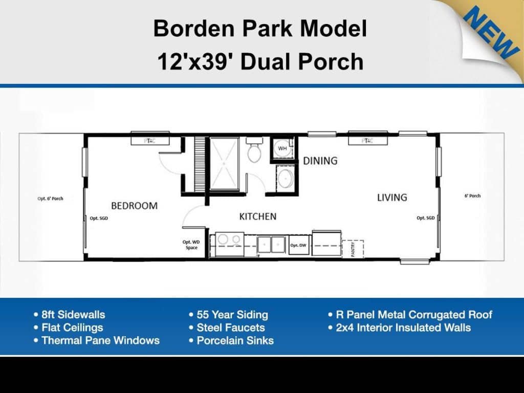 Borden Park Model 12x39 Dual Porch Sketch 2